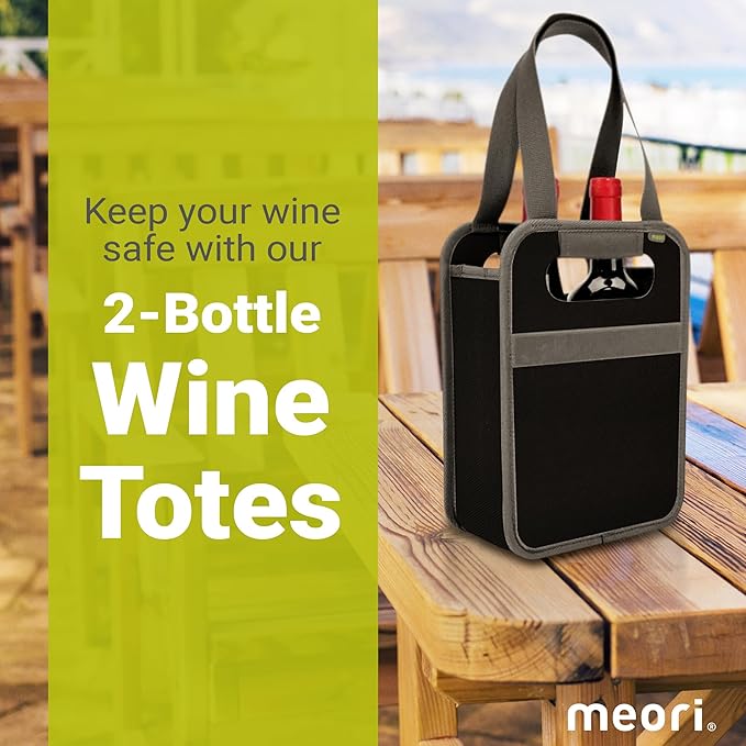 meori – Collapsible 2 Bottle Wine Carrier, Durable Wine Tote Bag, Tear-Resistant Reusable Drink Tote Bags for Alcohol, Foldable Drink Carrier, Portable Wine Carrier
