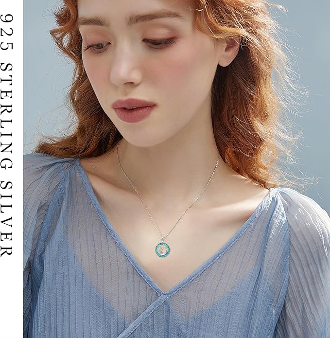 Midir&Etain Western Necklace 925 Sterling Silver Turquoise Pendant Cow Skull/Hat/Tag/Cactus Cowgirl Country Jewelry for Women Men