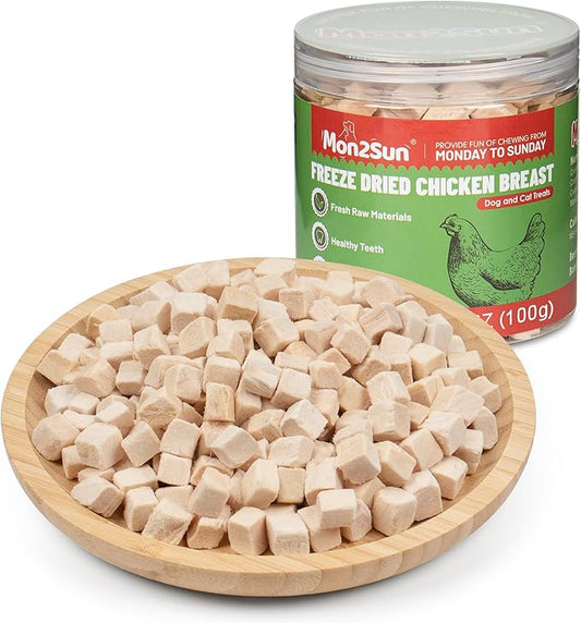 MON2SUN Freeze Dried Chicken Cat and Dog Treats, Single Ingredient Natural and Healthy Dog Snacks, High Protein Training Treats & Food Topper, 3.5oz