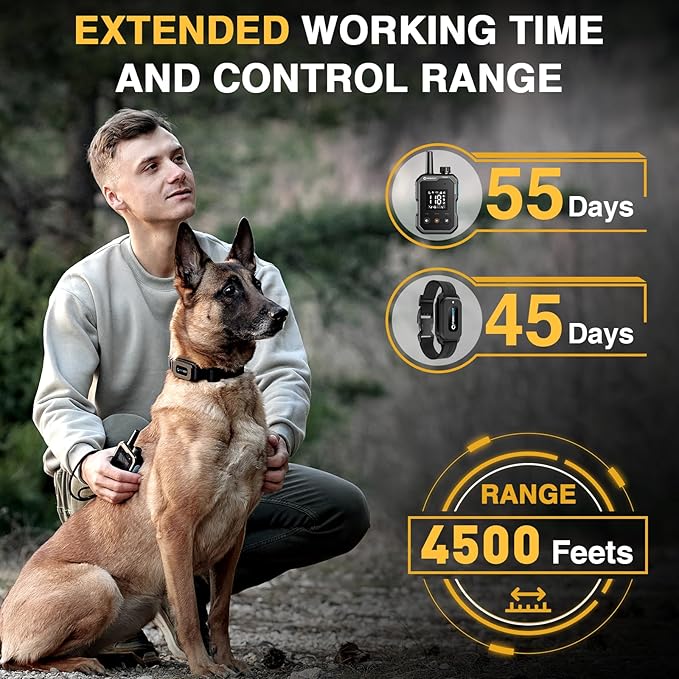 ABBIDOT Dog Shock Collar (5-120 lbs) - 4500 FT Dog Training Collar with Remote, IPX7 Waterproof with 6 Training Modes, Beep, Vibration, Safe Shock, Enhanced Night Light, Rechargeable Electric Collar