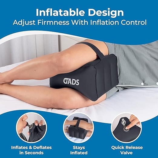 Inflatable Knee Pillow for Side Sleepers - Travel Knee Pillow - Leg Pillow for Side Sleeping - Hip, Back and Sciatica Pain Relief Pillow - Lightweight & Portable for Travel - Black