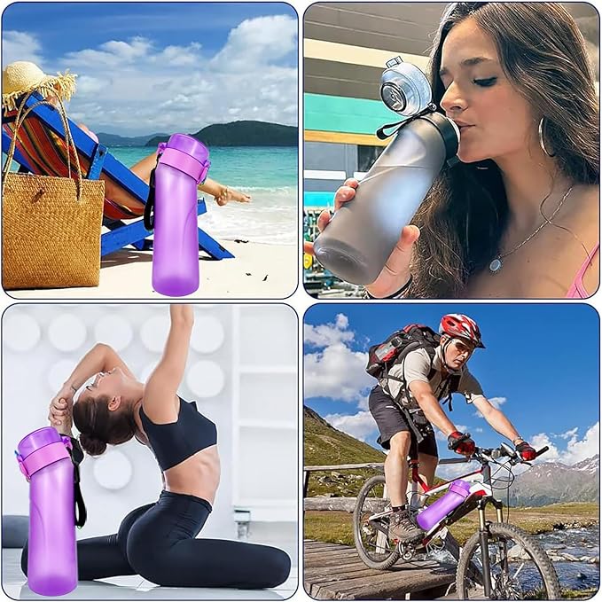 Air Water Bottle,750ML Scent Water Cup with 3 Flavour Pods,Leak Proof Sports Water Cup with Straw Suitable for Outdoor Sports,Gifts From Friends, Birthday Gifts (New Purple + 3pods)