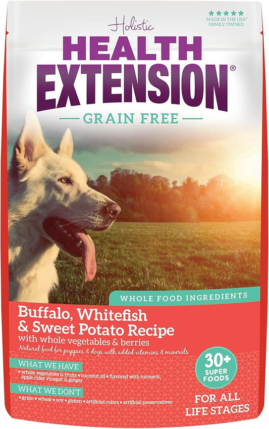 Health Extension Grain Free Buffalo & Whitefish Dry Dog Food (10 lb / 4.54 kg) - Whole Foods Ingredients Formula with Omega 3 & Antioxidants for All Life Stages Dogs