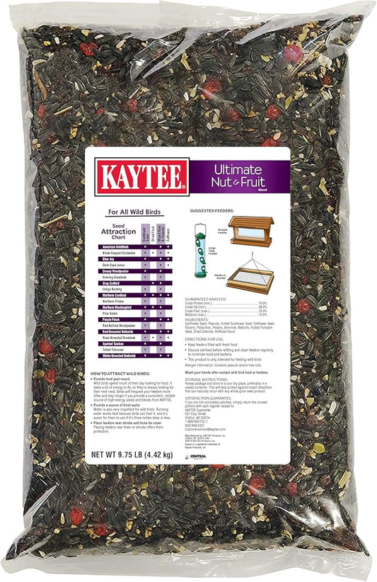 Kaytee Ultimate Nut and Fruit Wild Bird Food for Cardinals, Finches, Chickadees, Nuthatches, Woodpeckers, Grosbeaks, Juncos, 9.75 lb
