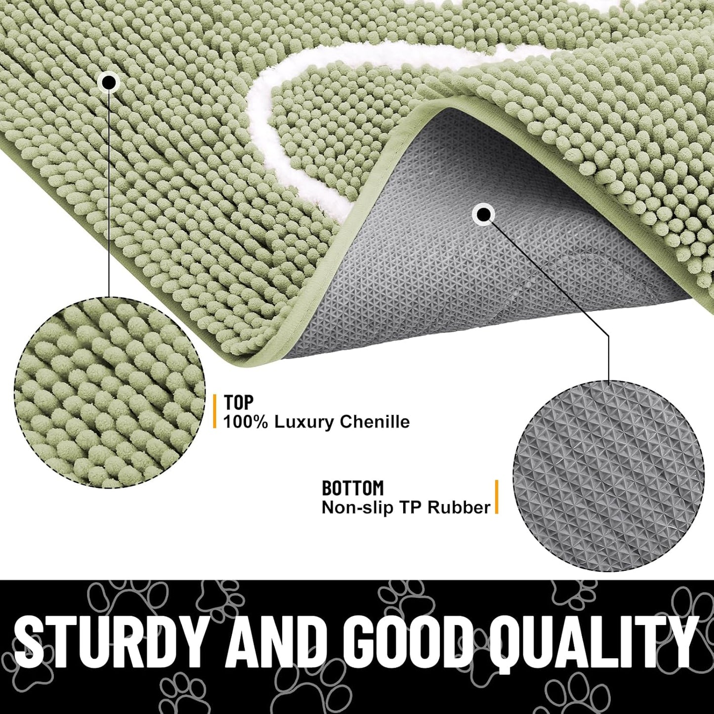 Smiry Dog Door Mat for Muddy Paws, Absorbent Dirt Trapper Non Slip Quick Dry Washable Chenille Mat for Mud Dogs, Entry Rug for Indoor and Outdoor (59x35 Inches, Sage Green)