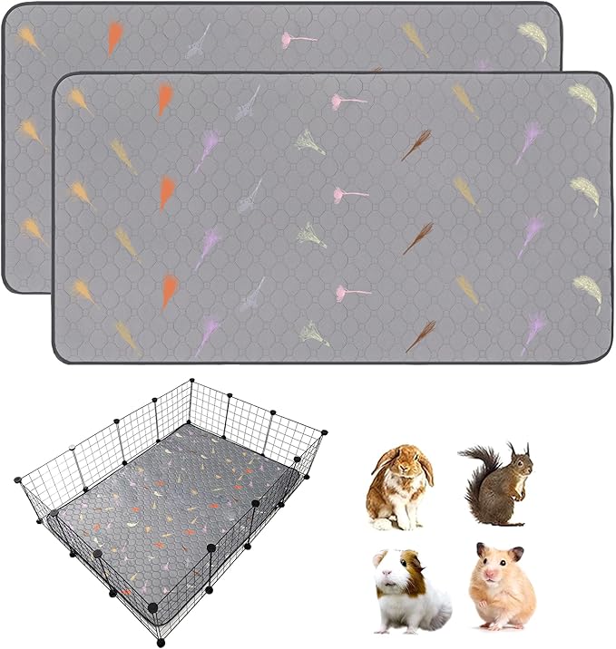 2Pcs Guinea Pig Cage Liners,Guinea Pig Fleece Cage Liners42''X56'' Super Absorbent Washable Pee Pads Reusable for Rabbit Hamster Chinchilla