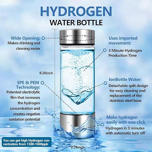 Hydrogen Water Bottle Generator, AquaHealth Rechargeable Portable Hydrogen Water, Hydrogen Water Ionizer Machine, with SPE/PEM Technology, for Home, Office, Travel, Fitness. with Gift Box.