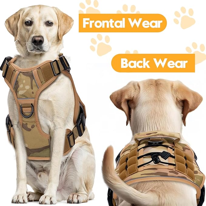 Heavy-Duty Tactical Dog Harness for Large Dogs, No Pull Adjustable Reflective Pet Vest with Molle System, K9 Military-Grade Control for Service Training, Outdoor & 10+ Breeds, Desert Camo, Medium