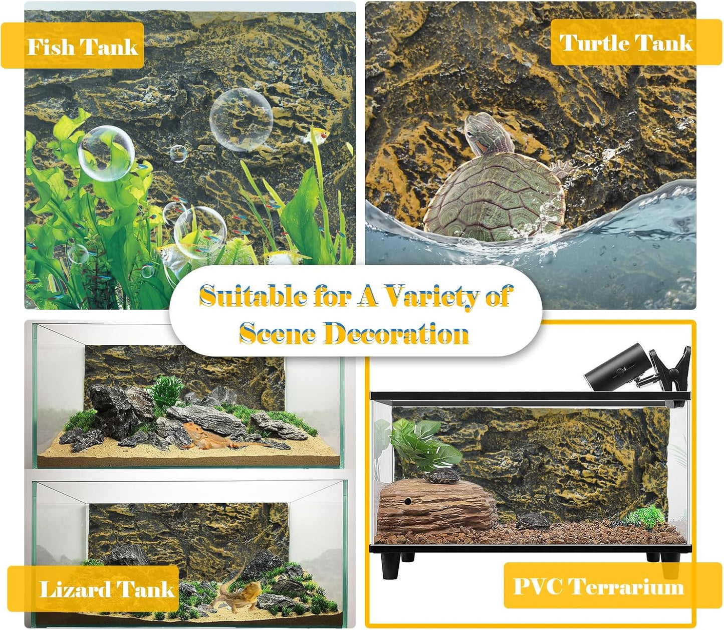 Reptile Tank Background Board Rock Terrarium Cork Background Board 3D Wall Backdrop Aquarium DéCor Backgrounds Amphibian Habitat Decoration for Lizards Leopard Gecko Bearded Dragons Turtle