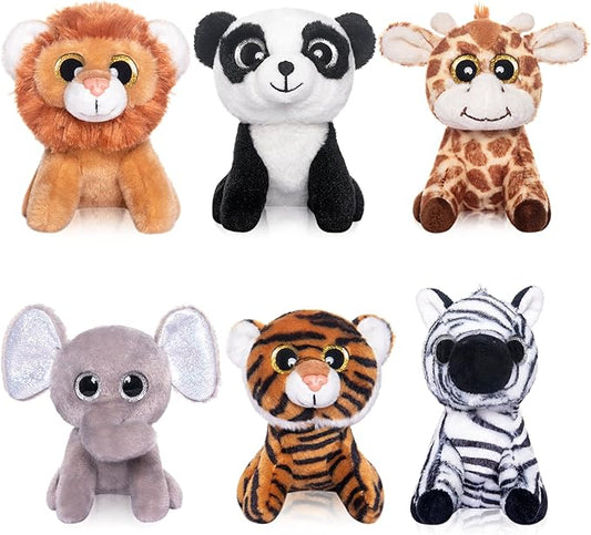 My OLi 5" Plush Toys Small Stuffed Animals Bundle of Cute Giraffe, Lion, Tiger, Panda, Elephant, Zebra Plush Animals Pack of 6 for Kids