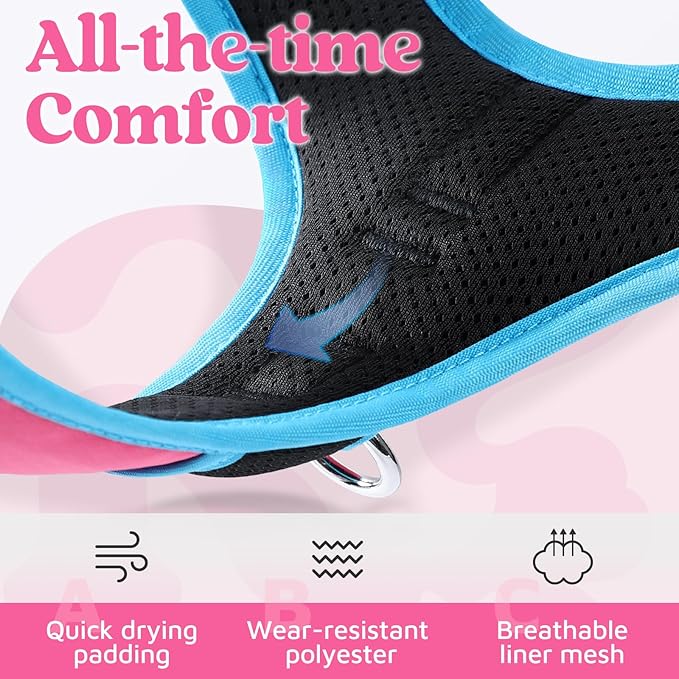 rabbitgoo Dog Harness for Large Dogs, No Pull Pet Vest with 3 Buckles, Adjustable Soft Padded Pet Harness with Easy Control Handle and Reflective Strips, Rose Pink & Blue, L