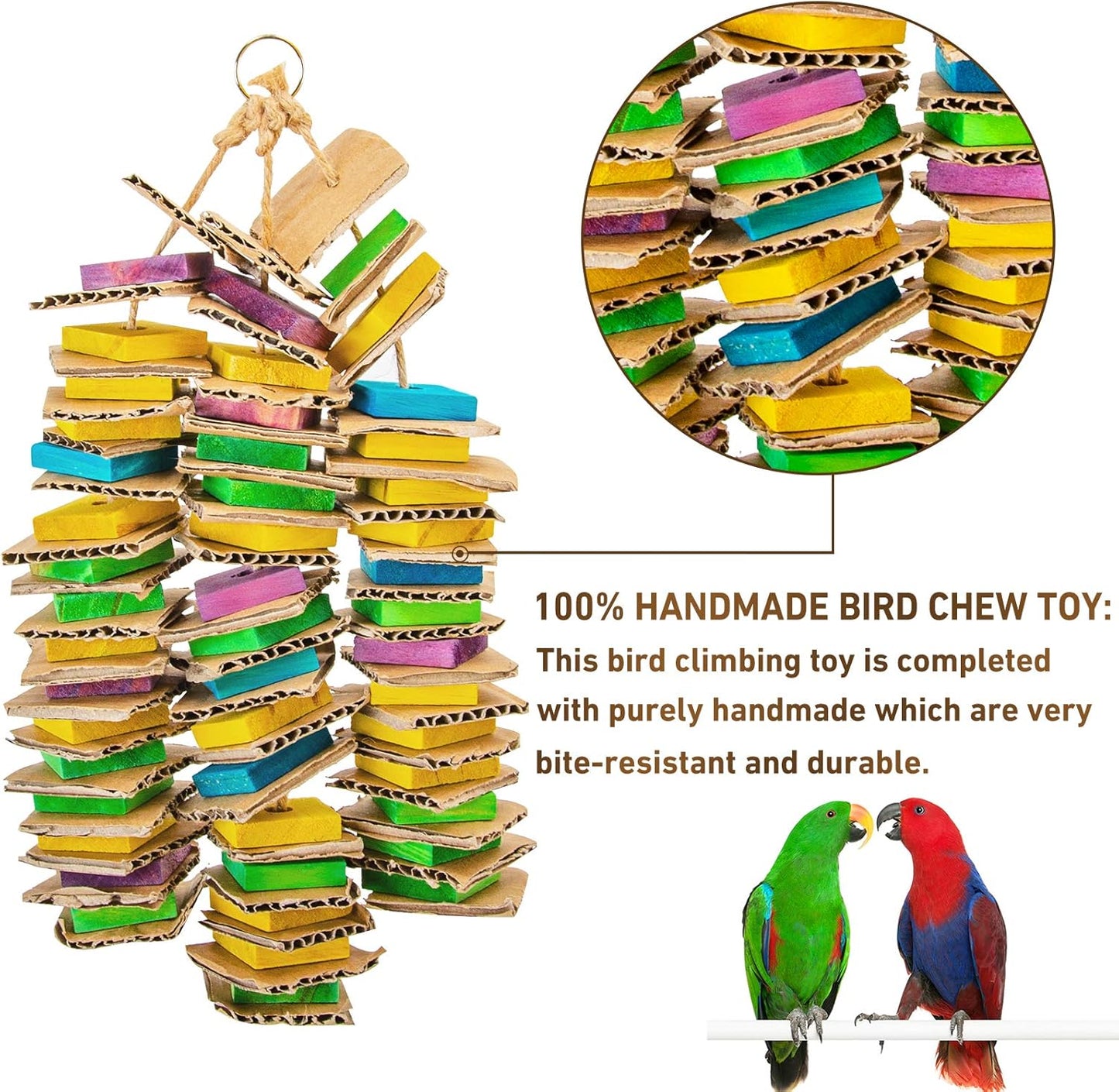MYFAMIREA Parrot Toys for Medium Birds, Parrot Chewing Cardboard Toys Natural Wooden Macaws Cage Chewing Gifts for African Greys, Cockatoos, Macaws, Small and Medium Birds