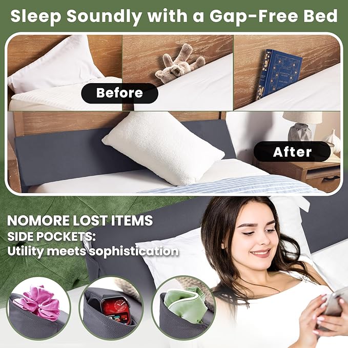 Wedge Pillow Headboard, Ultimate Comfort Bed Wedge Pillow for Headboard, Relaxation Bed Gap Filler for Queen, Foam Pillow Wedge for Headboard Gap, Overall Bed Gap Filler. 2 Covers.