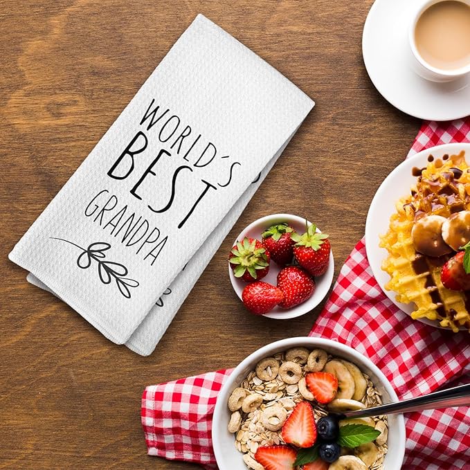 World's Best Grandpa Kitchen Towels, Best Grandpa Gifts for Grandfather Grandpa, Grandpa Gifts from Children, Grandpa Father's Day Birthday Gifts Tea Towels Kitchen Hand Towels 16x24 Inch