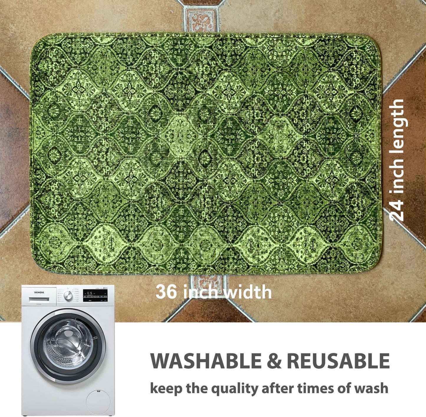 nunubaby 4PACK Washable Pee Pads for Dogs, Stylish, Non-Slip and Leak-Proof Pee Pads. Reusable Potty Pads for Dogs for Crates and Floors.(Green/Multi, 24" x36")