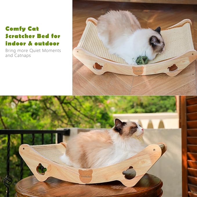 Sisal Cat Scratcher Bed for Indoor Small Medium Large Cat Hammock Lounge Scratching Post Board Wooden Perch Furniture