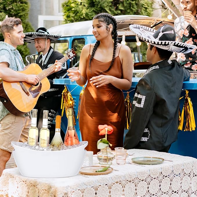 Ice Buckets for Parties, 2 PCS Acrylic Champagne Beverage with 2 Ice Bucket Scoop, Drinks Buckets Tub for Cocktail Bar, Long and Narrow 5.5 Liter Bucket for Party(5.5L) (White)