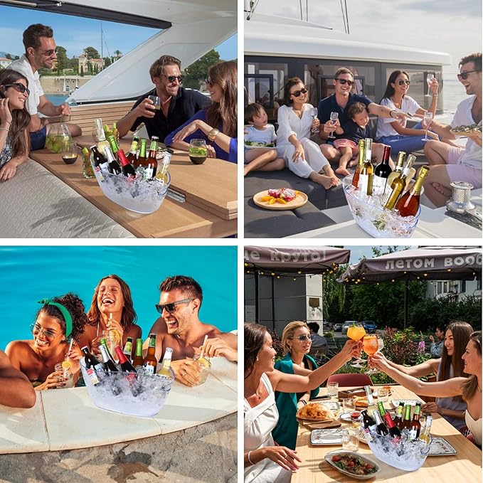 Ice Bucket 3 Pcs Beverage Tubs Ice Buckets for Parties Clear Acrylic Champagne Bucket with Scoops Mimosa Bar Supplies Wave Ice Bucket for Wine Cocktail Beer Bottle（6.5L）