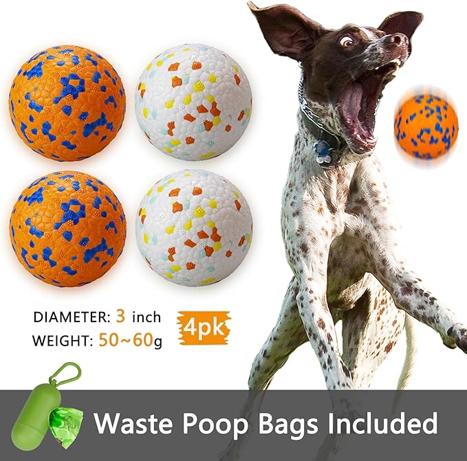 4 Pack Super Bouncy Dog Balls, Fun Indestructible Tennis Balls for Aggressive Chewers, Durable Floating Fetch Toys for Medium and Large Dogs with Lifetime Replacement