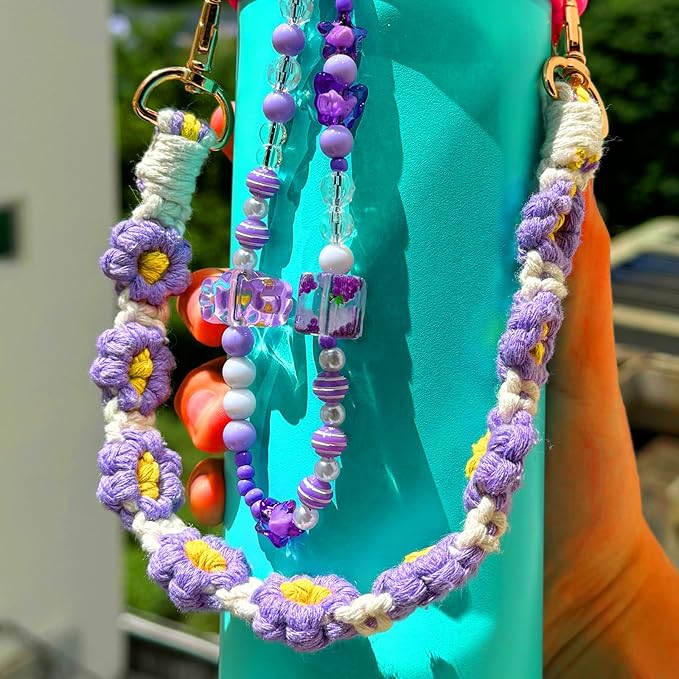 Mity rain Water Bottle Accessories Set for Owala, Including Water Bottle Handle Strap, Charms,Bohemian Style Personality and Easy to Carry (Purple, 24oz)