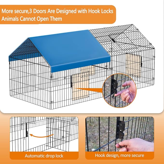 INJOPEXI Metal Chicken Coop 86"×40"×39" Chicken Runs for Yard with Cover Chicken Playpen Enclosure Chicken Pen Kennel Duck CoopCage for Outdoor Backyard Farm Rabbit Small Animal Dog Poultry Cat Hutch