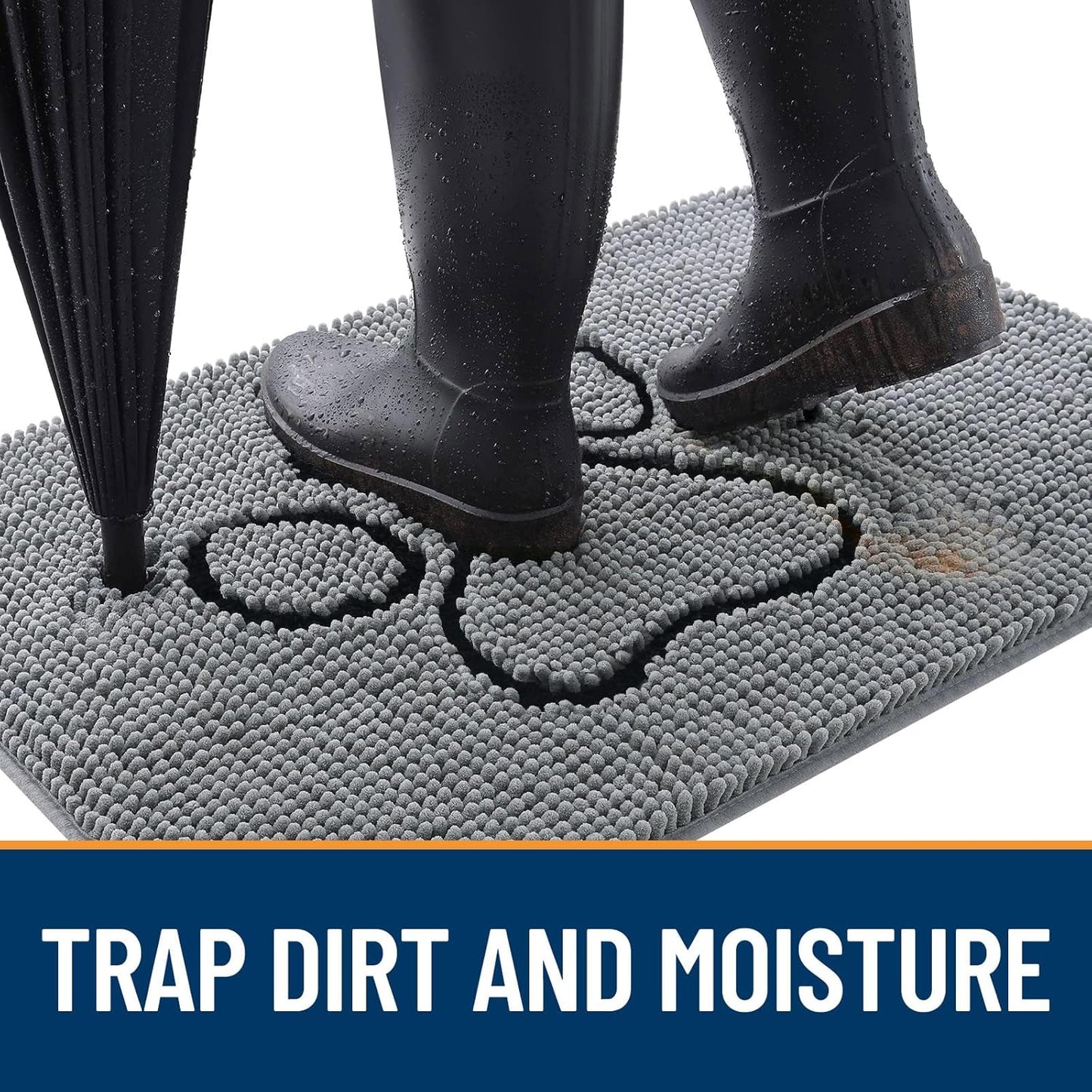 OLANLY Door Mat for Muddy Dog Paws 36x24, Ultra Absorbent Chenille Mud Doormat with Paw Print Design, Non-Slip Washable Doormat for Indoor Entryway, Quick-Dry Pet Bed Mats for Dirty Dogs, Grey