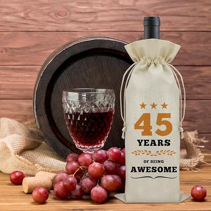 45th Birthday Gifts for Women Men Wine Bag 45 Year Old Birthday Gifts for Her Him 45 Year Work Anniversary Decorations Wine Bottle Decoration Bag Born in 1979 Wine Accessories Gifts for Wine Lovers