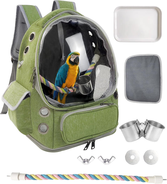 Bird Backpack Carrier Travel Cage with Perch, Tray &Food Cups for African Greys, Conures Parakeet Cockatiel Budgie,Small Animal Pet Carrier Bag for Vet Hiking Camping
