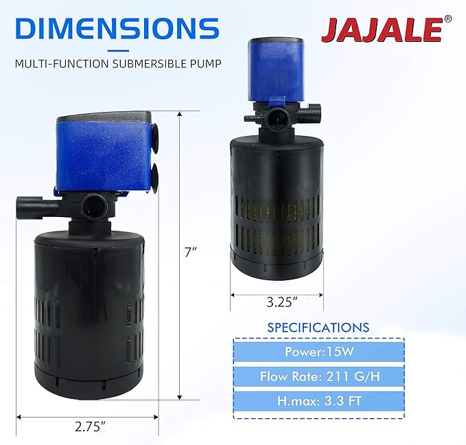 Water Pump 210 GPH 3-in-1 Submersible Internal Filter Aquarium Powerhead Water Pump Ultra Quiet for Aquarium,Fish Tank