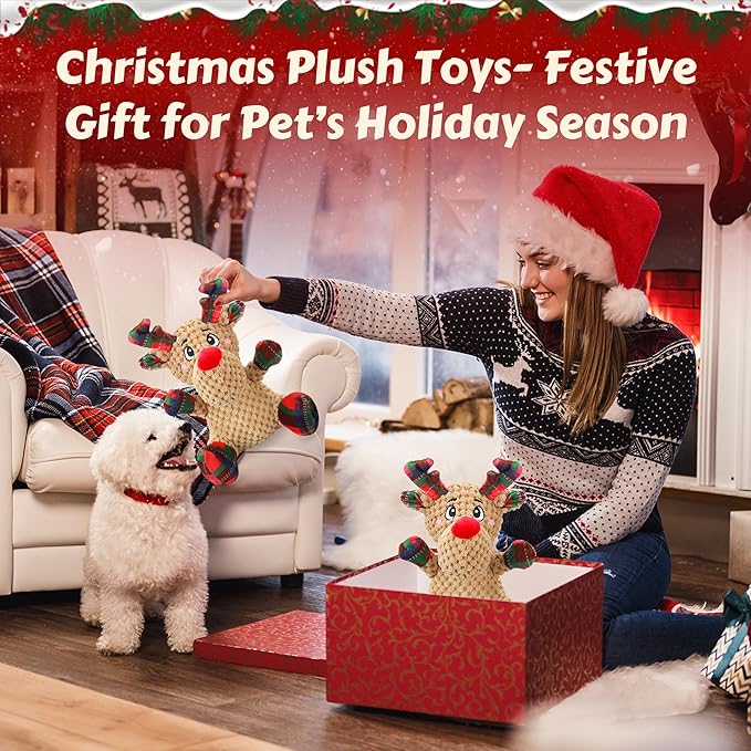 Squeaky Dog Toys, Dog Chew Toys with Crinkle Paper for Puppy, Small, Medium, Large Dogs, Interactive Pet Holiday Toys for Training and Reducing Boredom