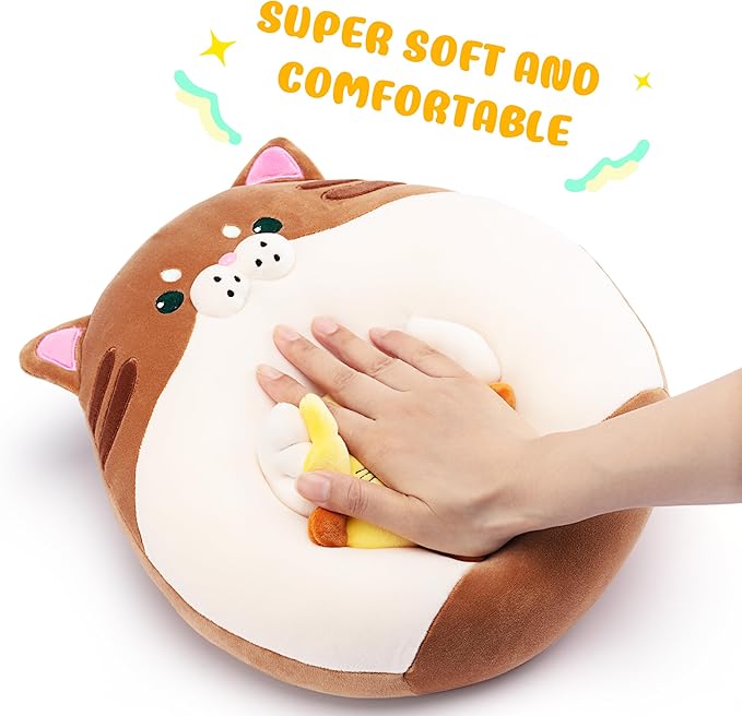 Original 12-inch Large Cat Plush Pillow Stuffed Animal Toy,Big Size Cute Soft Fat Hugging Cuddle Huggable Plushie,Gift for Kids