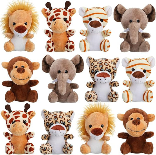 Sumind 12 Pieces Mini Stuffed Forest Animals Jungle Animal Plush Toys 4.8 Inch Cute Elephant Lion Giraffe Tiger Plush for Animal Themed Parties Achievement(Sitting)
