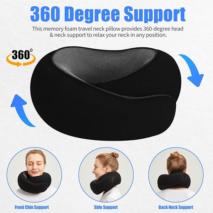 Travel Pillow Neck Pillow 2024, Memory Foam Neck Pillow Airplane, 360° Travel Neck Pillow Soft Neck Pillow for Traveling, Portable Travel Pillows for Airplanes Offices and Cars