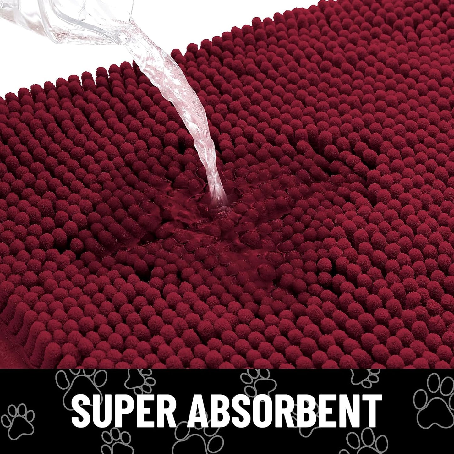 Smiry Dog Door Mat for Muddy Paws, Absorbent Dirt Trapper Non Slip Quick Dry Washable Chenille Mat for Mud Dogs, Entry Rug for Indoor and Outdoor (70x24 Inches, Burgundy)