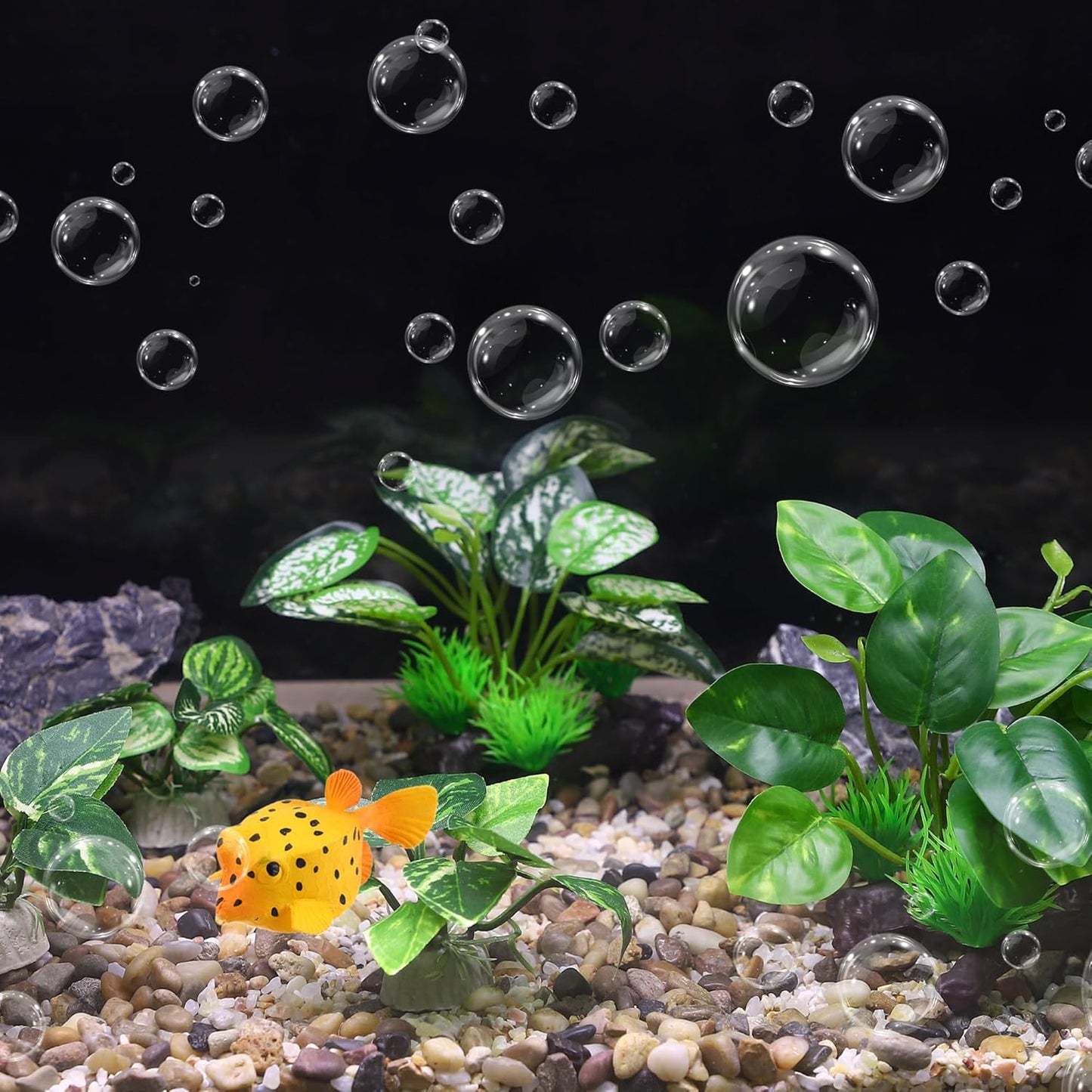 Aquarium Plastic Plants, Driftwood Betta Silk Plants, Silk Plants Aquarium Set Decor, Silk Aquarium Plants for Betta Fish (Green, 5pcs)