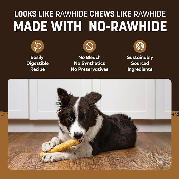 Earth Animal No Hide Medium Venison Flavored Natural Rawhide Free Dog Chews Long Lasting Chew Sticks | Treats for Large Dogs | Great for Aggressive Chewers - 6 Count
