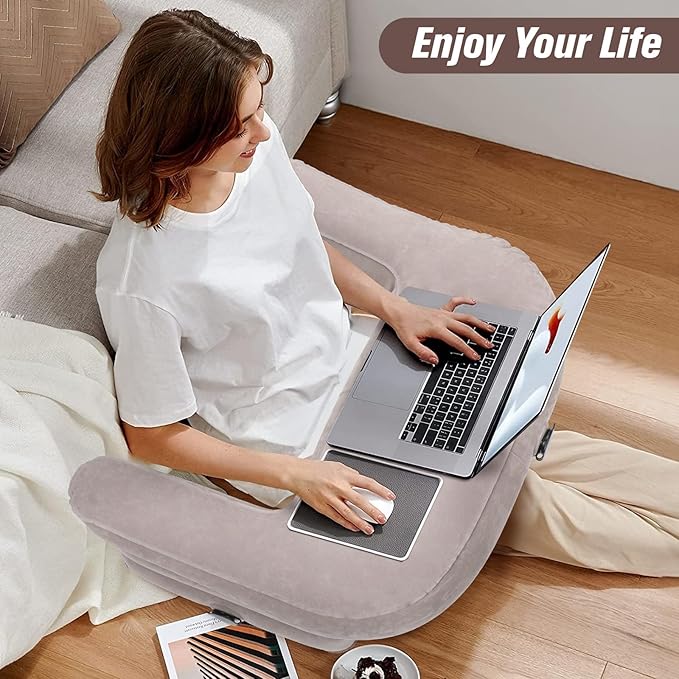 Inflatable Reading Pillow for Gaming, Lap Desk Pillow for Adult, Adjustable Gaming Pillow for Lap, Large Arm Rest Lap Pillow for Reading, Working, Playing