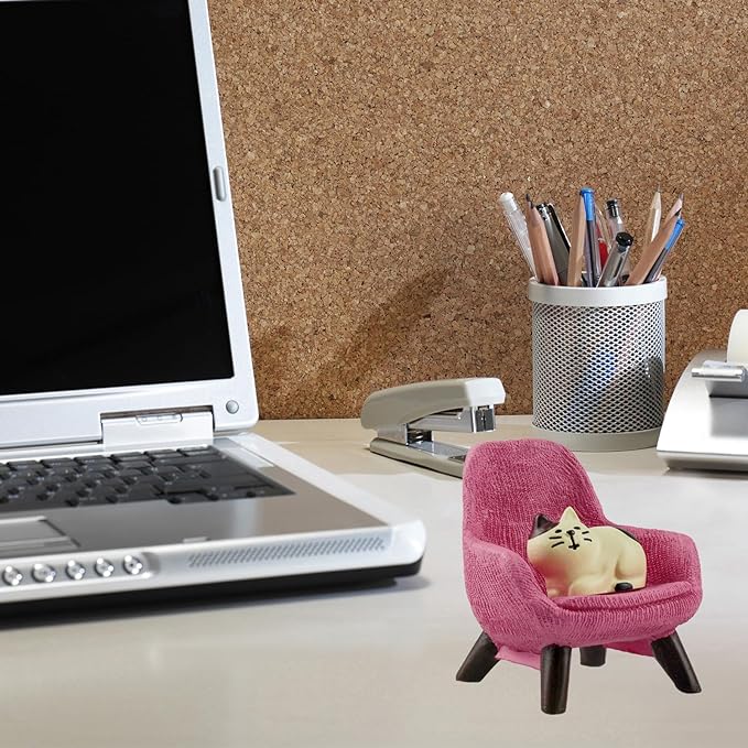 Miniature Cat Figurines with Small Sofa - Resin Mini Cat Figures, Kitten Miniature Desk Accessories - Perfect Cute Cat Gift for Cat Lovers (Pink Sofa)