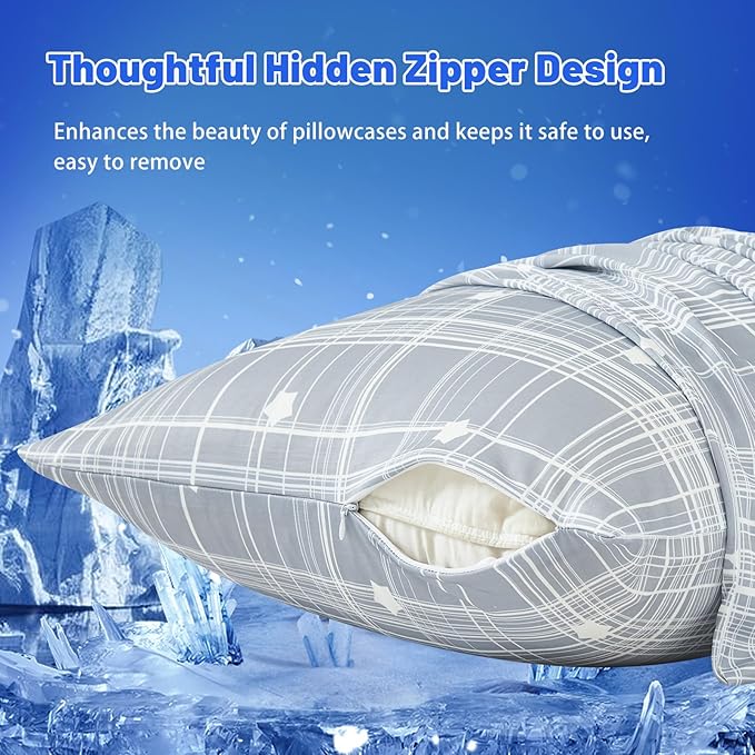 Cooling Pillow Cases for Hot Sleepers - Double Side Arc-Chill Q-Max>0.5 Cooling Fiber Cool Pillow Cases 2 Pack - Breathable Soft Cold Pillow Cases with Hidden Zipper (20" x 26")