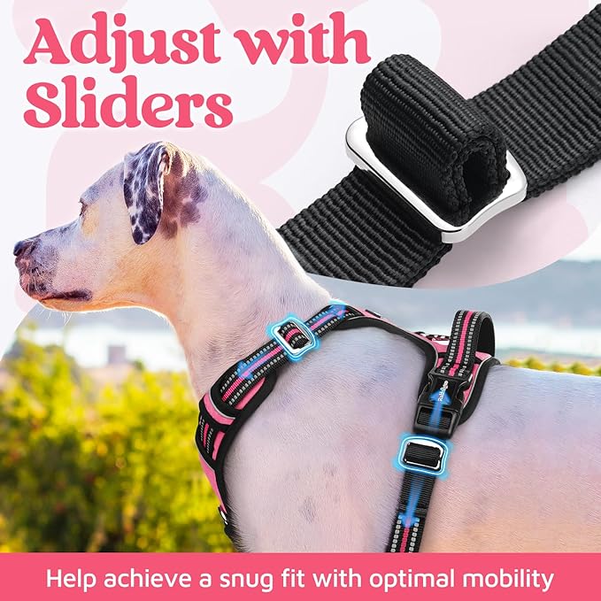 rabbitgoo Dog Harness for Large Dogs, No Pull Pet Vest with 3 Buckles, Adjustable Soft Padded Pet Harness with Easy Control Handle and Reflective Strips, Pink, XL