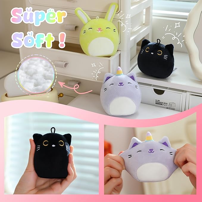 SQEQE Mini Plush Animal Toys Set 6 Pcs Small Stuffed Animal for Kids Adorable Shape Design Plushies Toy for Birthday Party Decor(3.5 Inch)