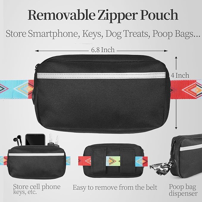 iYoShop Hands Free Dog Leash with Zipper Pouch, Dual Padded Handles and Durable Bungee for Walking, Jogging and Running Your Dog (Colorful Rhombus, Large)