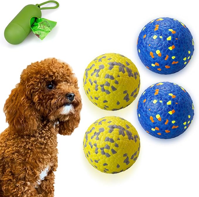 4 Pack Super Bouncy Dog Balls, Fun Indestructible Tennis Balls for Aggressive Chewers, Durable Floating Fetch Toys for Small Dogs with Lifetime Replacement