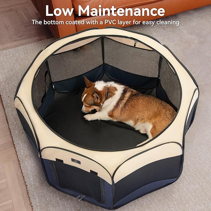 A4Pet Collapsible Playpen, 39.5” Portable Dog Playpen with Bowl, Suitable for Puppies, Kittens, and Small Animals, Removable Zipper & Mesh Panel(16”W × 10”H)