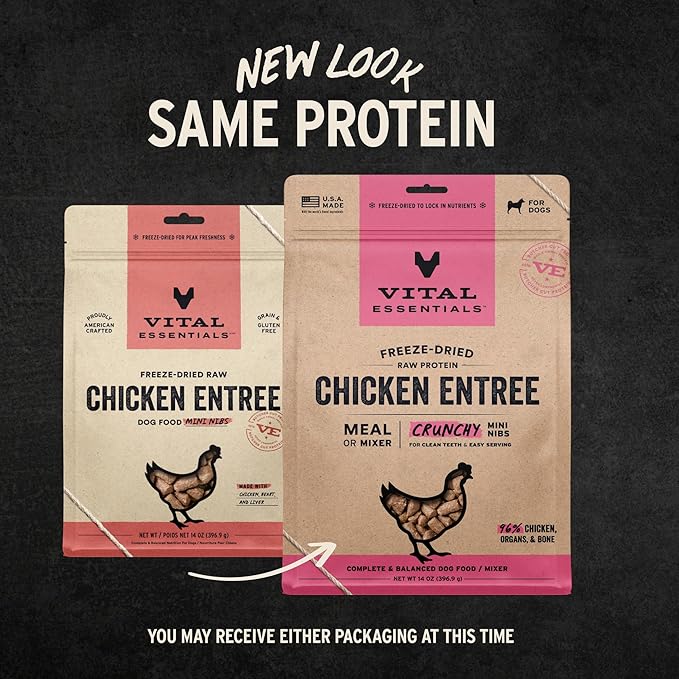 Vital Essentials Freeze-Dried Raw Chicken Meal or Mixer Dog Food Crunchy Mini Nibs, 14 oz