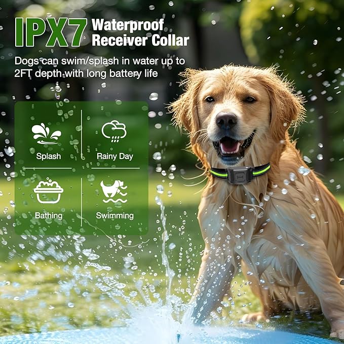 Wireless Dog Fence 2.4GHz Electric Fence for Dogs Wireless Fence for Dogs Portable Electric Dog Fence with Waterproof and Rechargeable Dog Training Collar (1 Controller & 3Collar)