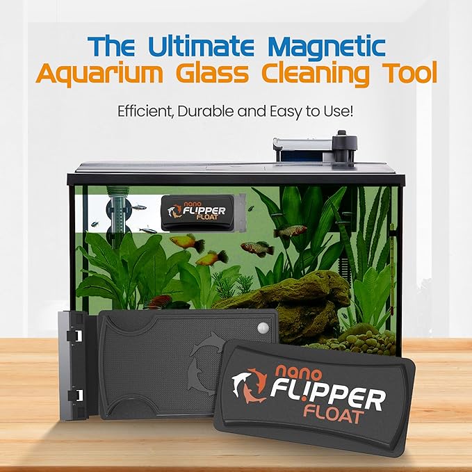 FL!PPER Flipper Cleaner Float - 2-in-1 Floating Magnetic Aquarium Glass Cleaner - Fish Tank Cleaner - Scrubber & Scraper Aquarium Cleaning Tools - Floating Fish Tank Cleaner, Nano