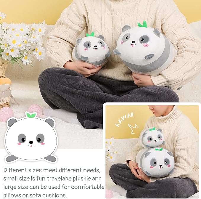 AIXINI Cute Panda Plush Pillow 15.7” Bamboo Panda Stuffed Animal, Soft Kawaii Plushies Hugging Plush Squishy Pillow Toy Gifts