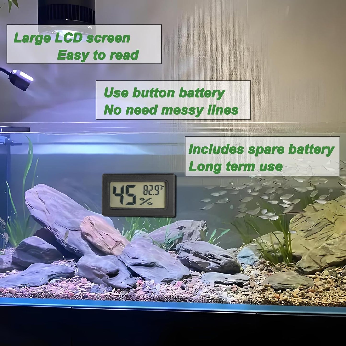 Reptile Thermometer and Humidity Gauge Digtal Terrarium Thermometer Rectangle Bearded Dragon Cage Accessories Reptile Temp and Humidity Gauge for Leopard Gecko Hermit Crab Gecko Lizard Etc 2pc