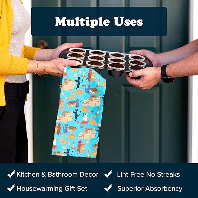 Dog and Cat Kitchen Towels - Dog and Cat Dish Towels for New Home Decorations - Gifts for Dog Moms and Cat Dads (Home Sweet Home)